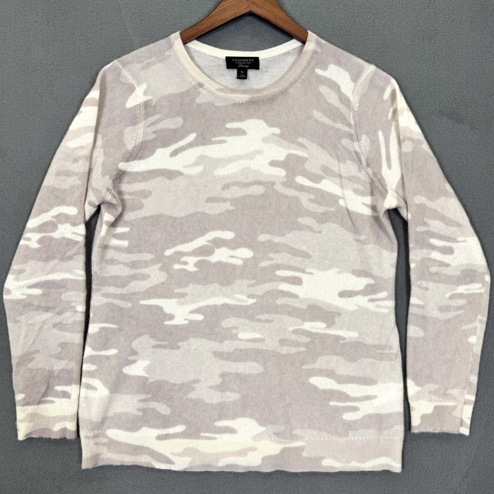 Luxury Charter Club Cashmere Sweater Women XL Tan Camo  Crewneck Pullover Chic